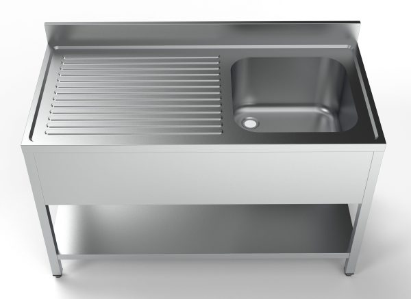 Stålbord med vask - 70 cm bred - 140 cm lang