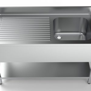 Stålbord med vask - 70 cm bred - 140 cm lang