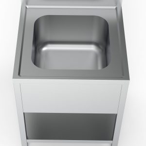 Stålbord med vask 70 cm dyb x 70 cm dyb