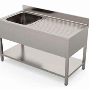 Stålbord m/vask og bagkant - 100 x 60 cm